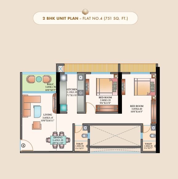 Spacious floor plan layout for 2 & 3 BHK homes – Shree Om Paradise Borivali West