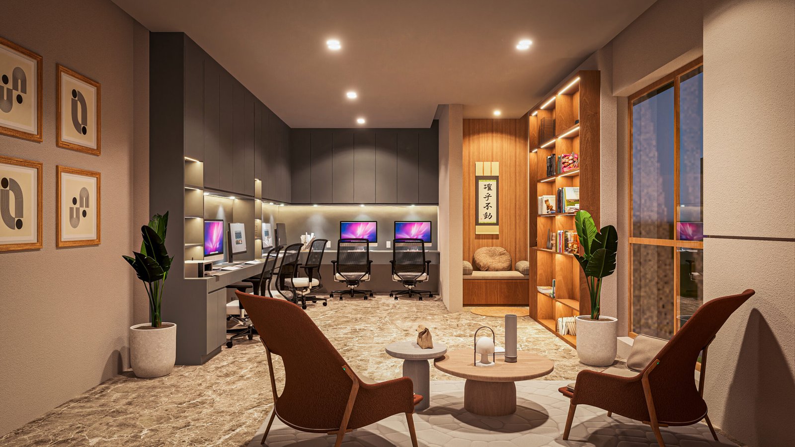 Library and co-working workstation spaces – Shree Om Paradise Borivali West